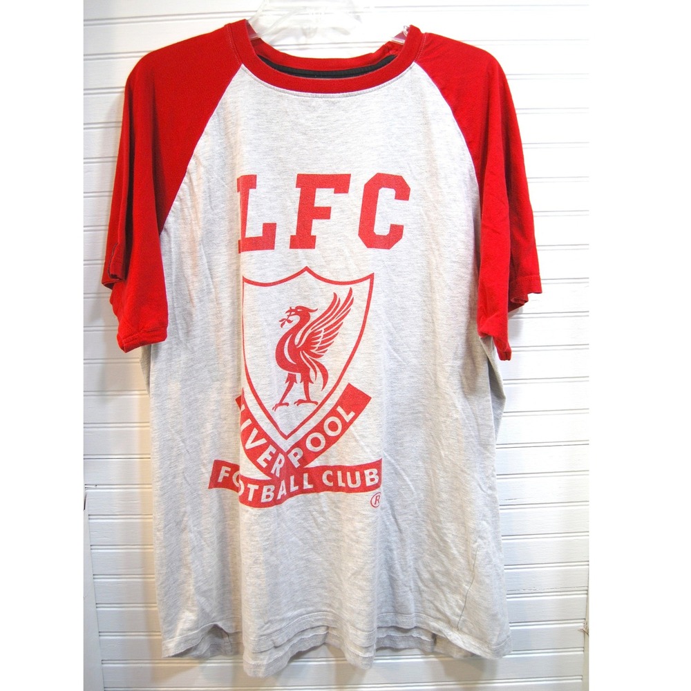 Liverpool Football Club Tshirt LFC Sports Soccer Ringer Red Gray tee *runs small